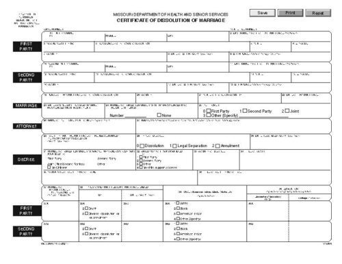 Missouri Certificate Of Dissolution Of Marriage Fillable Form